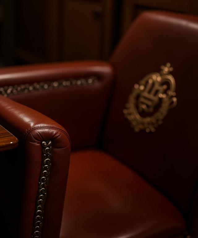 Poltrone da gioco in pelle personalizzate con stemma ricamato.